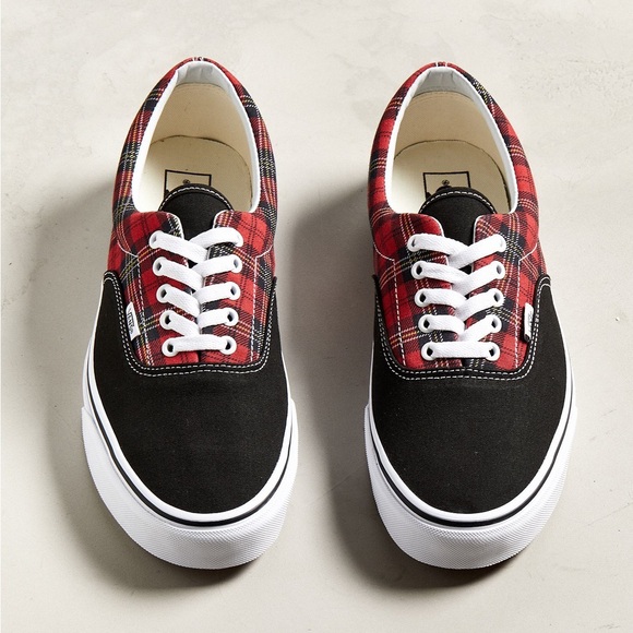 Vans Shoes - Vans Red Plaid and Black Sneakers